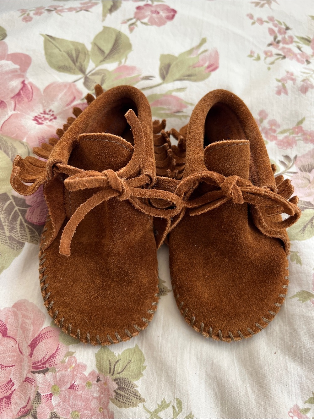 Minnetonka Suede Fringe Bootie Moccasin Shoes